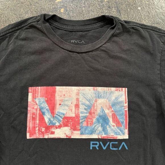 RVCA Faded Black Short Sleeve T-Shirt Size Small Regular Fit Tye Dye Graphic - Picture 2 of 13